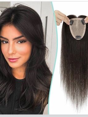 100% Remy Human Hair Topper, 9 * 12CM Silk Base 150% Density Natural Black 16”
